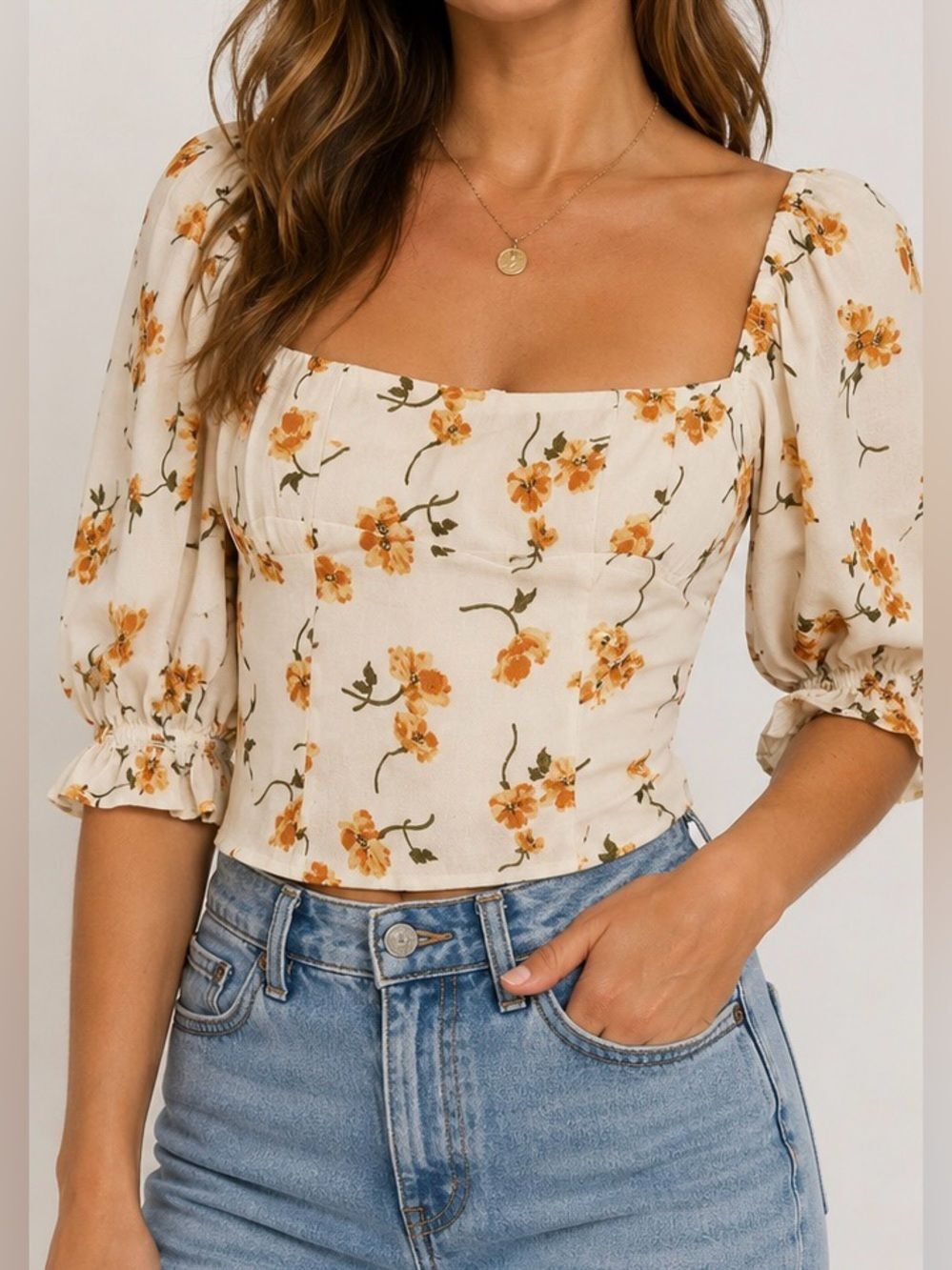 Reformation Floral Puff Sleeve Smocked Back Blouse Women’s 0